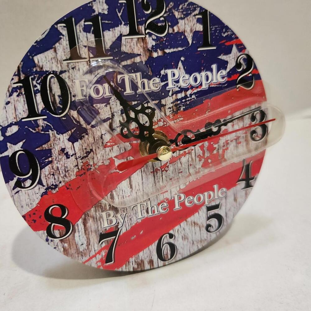 New! wood American Flag table / desk Clock - We the People - battery operated